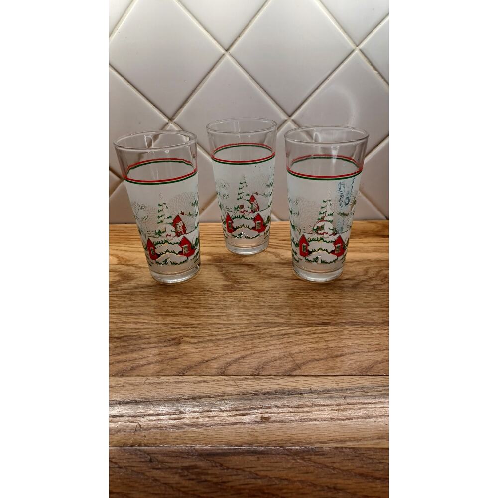 Set of 3 Winter Snow Scene Partial Frosted Glasses by‎ Kig 16 oz